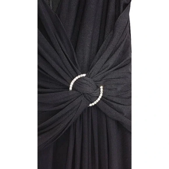 Ieena Mac Duggal 26890 Black V Neck Sleeveless Ruched Maxi Dress Side Slit Sz 6